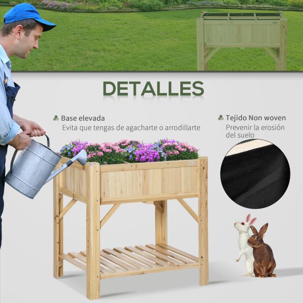 Horta Urbana de Madeira Mesa de Cultivo com 6 Compartimentos e Prateleira Inferior para Plantas e Flores em Jardim Terraço Exterior Capacidade 80 kg 78,5x58x81 cm Cor Natural
