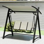 Baloiço de Jardim de 3 Lugares com Teto Ajustável UPF50+ Assento Transpirável e Estrutura em Metal 188x130x183 cm Creme