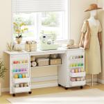 Mesa de Costura Dobrável com 6 Rodas Móvel para Máquina de Costura com 20 Pinos para Fios 4 Compartimentos 160x40x81,5 cm Branco