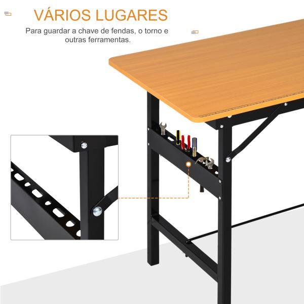 Bancada de Trabalho Dobrável Mesa de Trabalho Dobrável com Régua Transferidor 100x60x75,5 cm Madeira e Preto