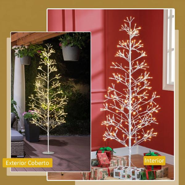 Árvore de Natal Artificial 180 cm com 384 Luzes LED Branco - Quente Ramos Flexíveis Base de Aço Branco
