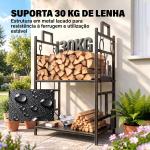 Suporte para Lenha de Ferro Forjado de 2 Níveis com 4 Ferramentas para Interior e Exterior 51,5x33x77 cm Preto e Dourado