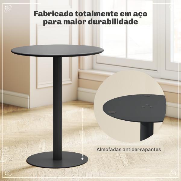 Mesa de Refeição Redonda para 2 Pessoas Mesa de Cozinha de Aço para Interior e Exterior Ø60x72 cm Preto