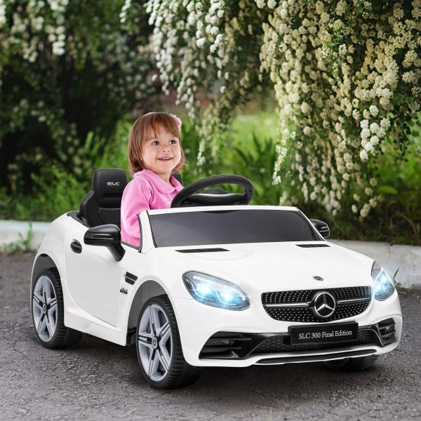 Carro Elétrico Mercedes SLC 300 12V com Faróis LED Buzina Música TF USB e Abertura da Porta 3 - 5km/h 107x62,5x44 cm Branco