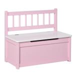 Baú de Brinquedos Banco de Armazenamento Infantil de Madeira de Pinho com Tampa de Amortecimento e Encosto Alto 60x30x50 cm Rosa