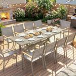 Mesa de Jardim Extensível com Superfície em Alumínio 154/214x85 cm com Efeito Madeira para 8 - 10 Pessoas Cinza Claro