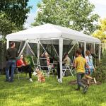 Tenda Dobrável 585x295x270 cm Tenda de Jardim com 6 Mosquiteiros Bolsa de Transporte e Estrutura de Aço Cinza