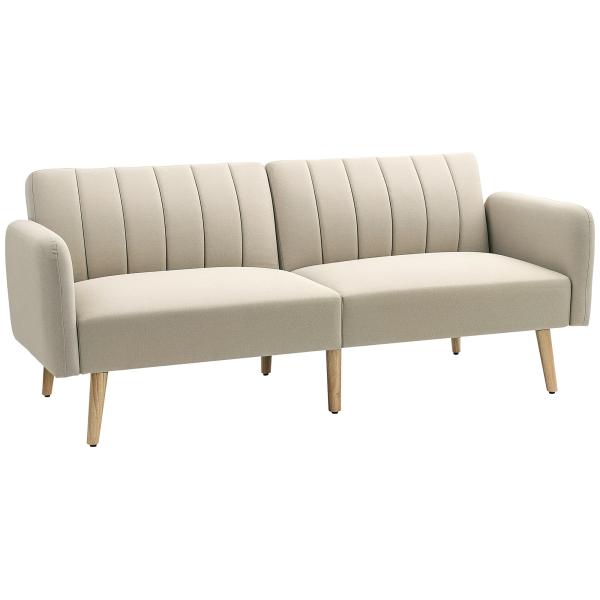 Sofá - cama de 2 Lugares em Linho Sintético com Encosto Ajustável e Braços Desmontáveis 173x75x73 cm Bege
