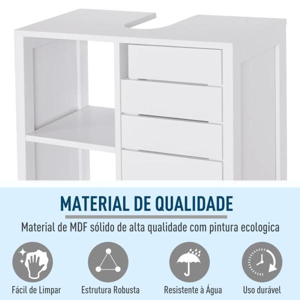 Móvel para Lavatório Pousar Suspenso com 2 Prateleiras Abertas e Armário com Prateleira Ajustável 60x30x54 cm Branco