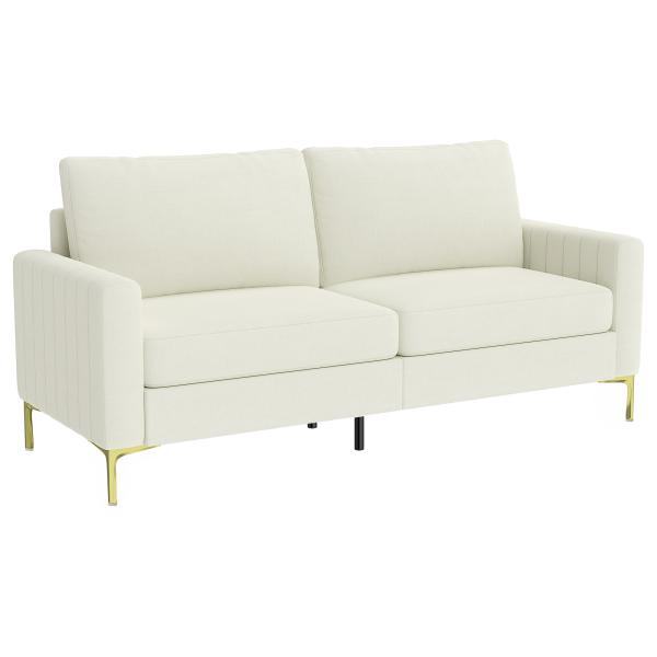 Sofá de 3 Lugares de 181 cm Estofado em Veludo com Almofadas Espessas Pernas de Metal Branco Creme