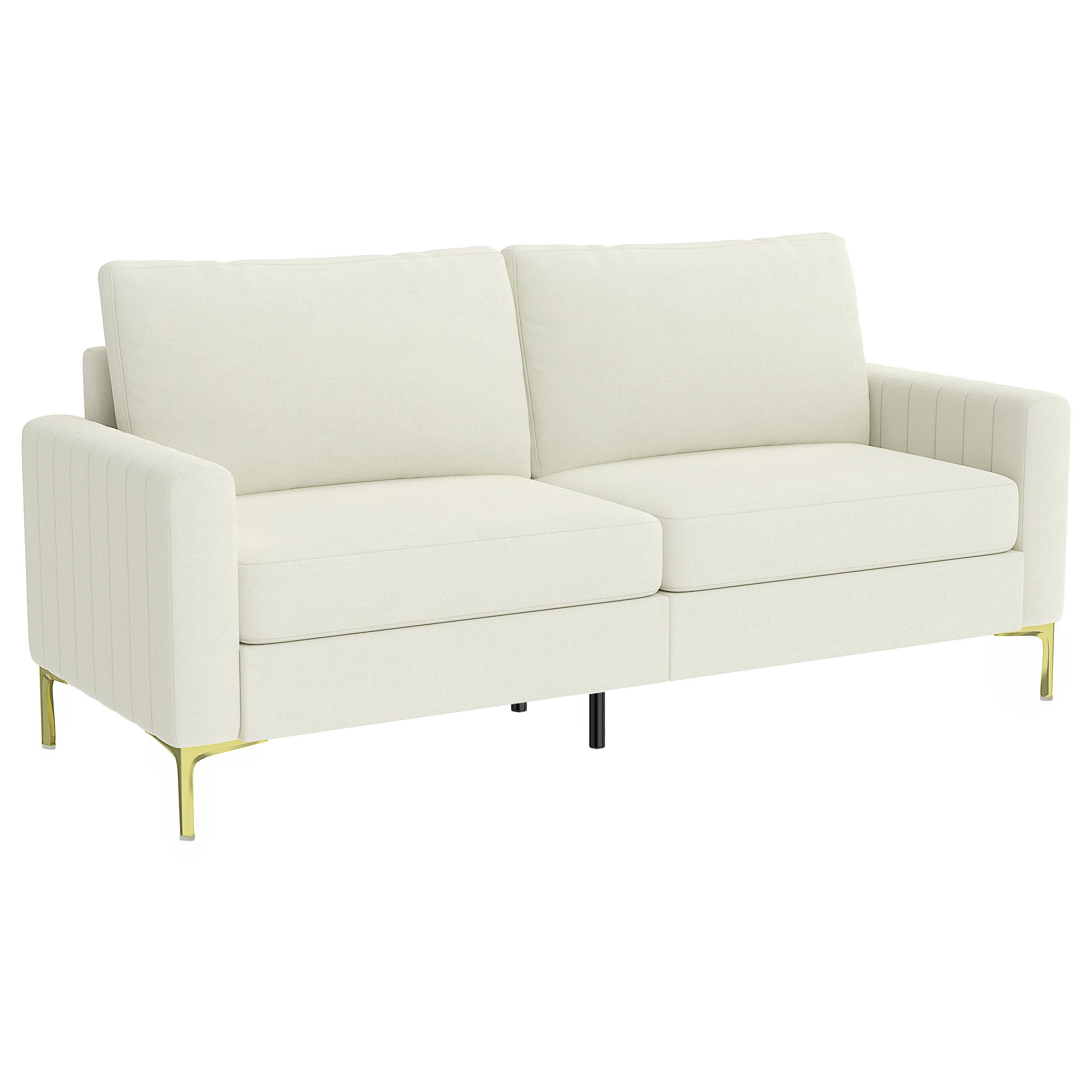 Sofá de 3 Lugares de 181 cm Estofado em Veludo com Almofadas Espessas Pernas de Metal Branco Creme