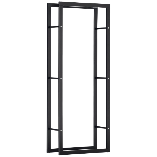 Suporte para Lenha de Metal Porta Lenha Metálico para Interior e Exterior Carga Máxima 100 kg 60x25x150 cm Preto