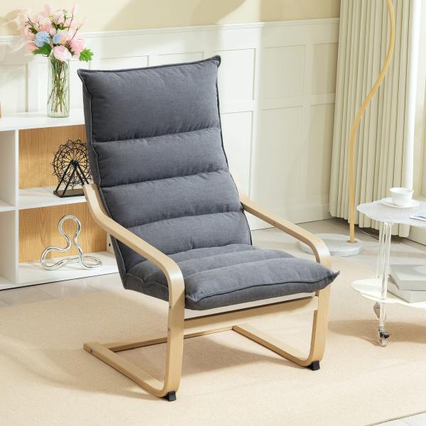 Poltrona de Sala de Estar Moderna com Encosto Alto Apoio para os Braços e Pés de Madeira Estofada em Veludo 67x83x105 cm Cinzento