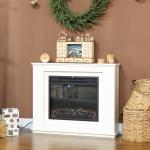 Lareira Elétrica com Efeito de Chama de 5 Níveis de Brilho e 12 Cores Decorativa 1000/2000W Temporizador para 30 m² 98x25x80 cm Branco