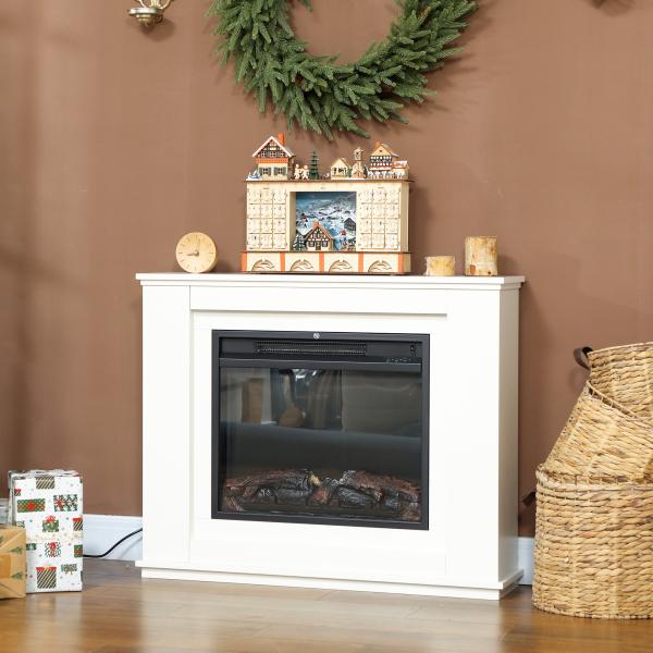Lareira Elétrica com Efeito de Chama de 5 Níveis de Brilho e 12 Cores Decorativa 1000/2000W Temporizador para 30 m² 98x25x80 cm Branco