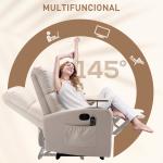 Poltrona de Massagem Poltrona Relax Elétrica com 4 Modos de Vibração Reclinação 145° Estofada em Microfibra Controlo Remoto Mesa 2 Bolsos Laterais e Suporte para Copos 77x93x105cm Bege