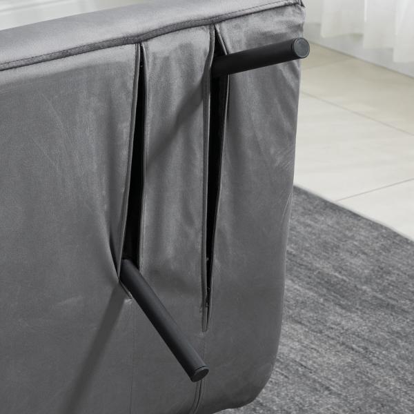Sofá Cama Sofá Convertível em Cama de 2 Lugares Dobrável com Encosto Ajustável em 5 Níveis e 2 Almofadas 102x73x81 cm Cinza