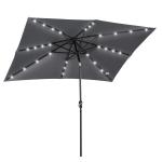 Chapéu de Sol com Luzes LED 268x205x248 cm Chapéu de Sol de Jardim Inclinável até 45° e Abertura a Manivela Cinza Escuro