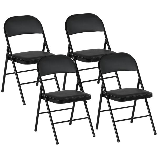 Conjunto de 4 Cadeiras Dobráveis com Encosto e Estrutura de Aço para Sala de Estar escritório Estúdio 45x46x78 cm Preto
