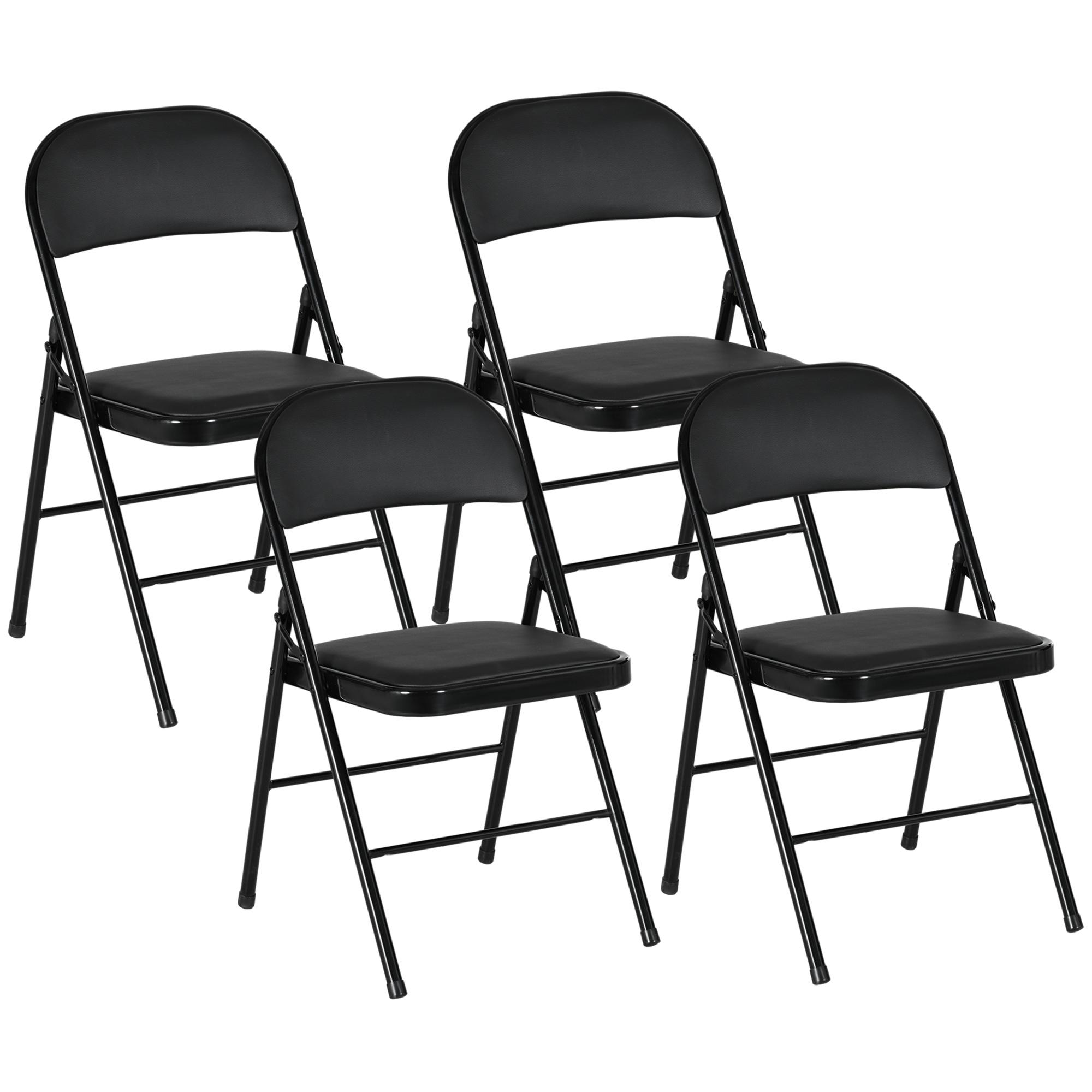 Conjunto de 4 Cadeiras Dobráveis com Encosto e Estrutura de Aço para Sala de Estar escritório Estúdio 45x46x78 cm Preto