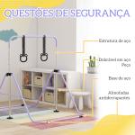Barra de Ginástica Infantil Altura Ajustável em 5 Níveis e Anéis Dobrável para Casa Roxo