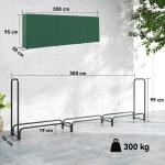 Lenheiro com Cobertura para Interior e Exterior, Carga 300 kg, 300x36x99 cm, Verde - Escuro e Preto