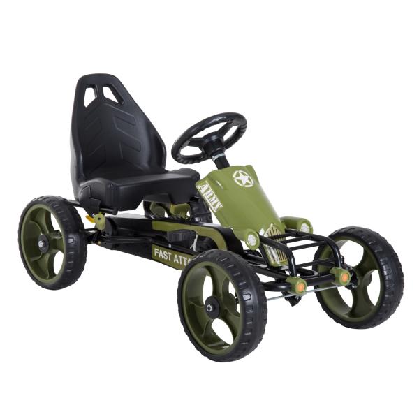 Go - Kart a pedais para crianças acima de 3 anos com freio embreagem assento ajustável máx. 35 kg 105x54x61cm Verde