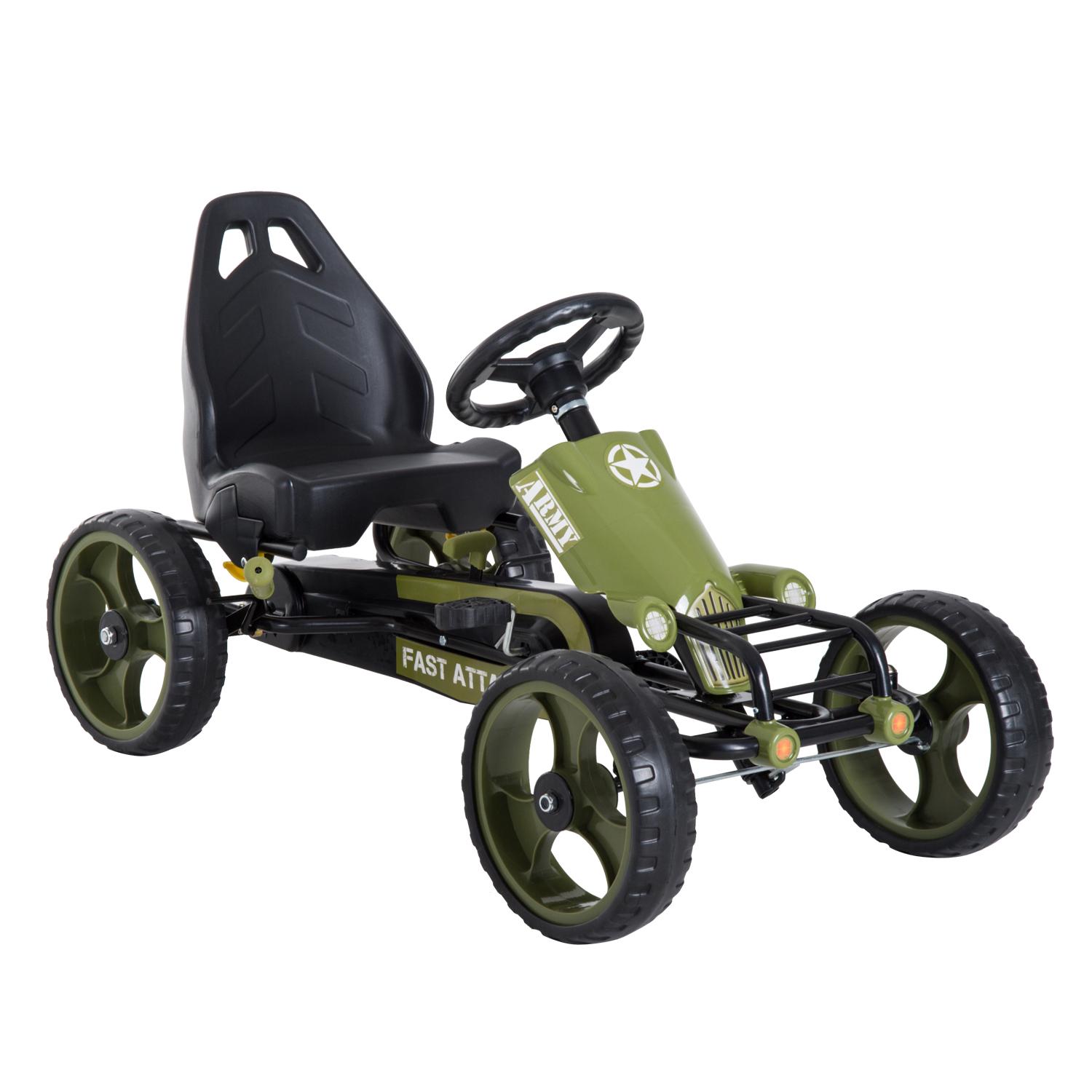 Go - Kart a pedais para crianças acima de 3 anos com freio embreagem assento ajustável máx. 35 kg 105x54x61cm Verde