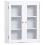 Armário Casa de Banho de Parede com 2 Portas de Cristal Armário Suspenso com Prateleiras Ajustáveis em Altura Multiuso para Cozinhas Sala de Estar 55x20x65cm Branco