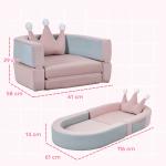 Sofá para Crianças com Almofada em Forma de Coroa Dobrável em Cama e Zona de Brincadeiras 116x61x14 cm Rosa e Azul Acinzentado