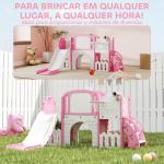 Escorrega Infantil 7 em 1 para Crianças Tema de Sapo com Aro de Basquetebol Túnel Quadro Telescópio de Brincar Trepador 176x150x94 cm Rosa