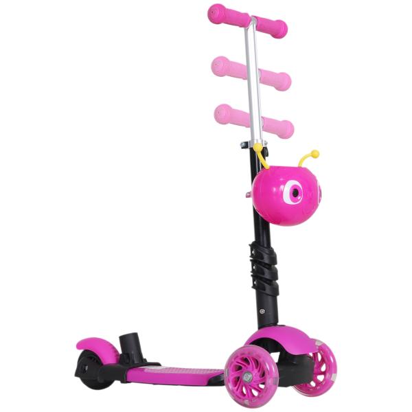 Trotinete 5 em 1 para Crianças com 3 Rodas Assento Removível e Guiador Ajustável Carga Máxima 50 kg 62x25x72,5 cm Rosa