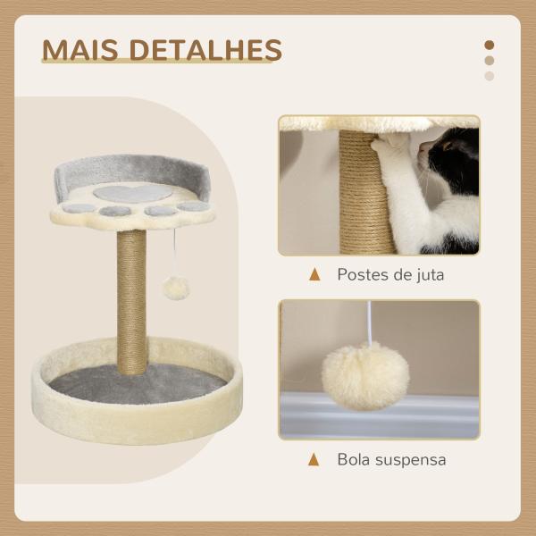 Arranhador para Gato com 2 Camas Poste de Juta Brinquedo Pendurado Ø41x44 cm Cinza Claro
