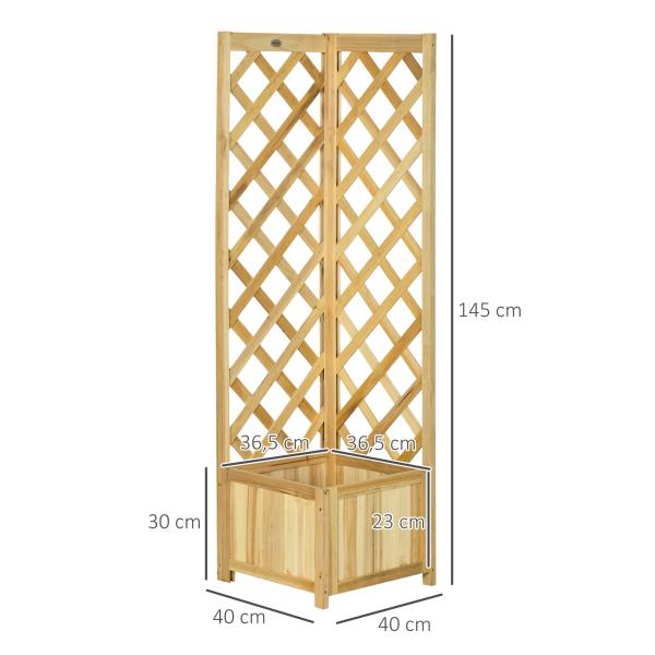 Floreira com Treliça de Madeira para Exterior, Elevada para Plantas Trepadeiras 40x40x145 cm Madeira