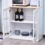 Armário de Cozinha com Prateleiras e Portas de Vidro para Pequenos Eletrodomésticos e Louças 80x37x183cm Branco