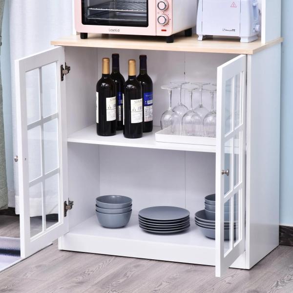 Armário de Cozinha com Prateleiras e Portas de Vidro para Pequenos Eletrodomésticos e Louças 80x37x183cm Branco
