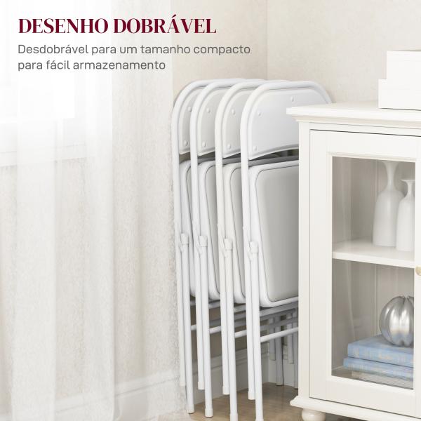 Conjunto de 4 Cadeiras Dobráveis com Encosto e Estrutura de Aço para Sala de Estar escritório Estúdio 45x46x78 cm Branco