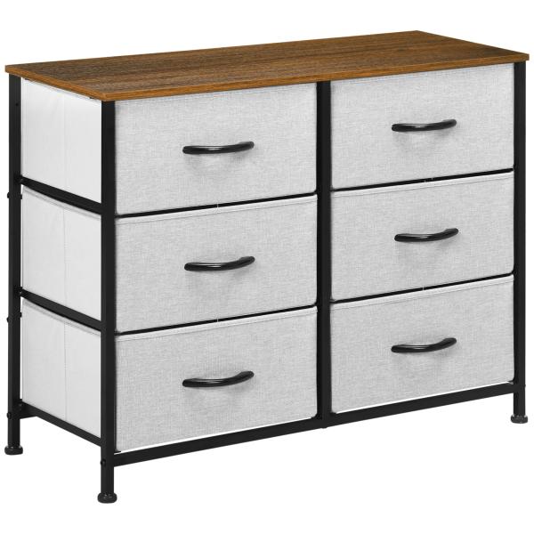 Cómoda Estilo Industrial Cómoda com 6 Gavetas de Tecido Dobrável com Pés com Almofadas Ajustáveis 80x30x62,5 cm Cinza e Marrom