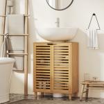 Móvel para Lavatório Pousar de Bambu com Prateleira Ajustável para Lavatórios com ou sem Pedestal 60x30x80 cm Madeira