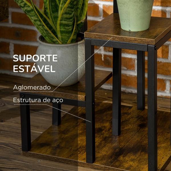 Suporte para Plantas de 4 Níveis com Base, Estante para Vasos para Interior e Exterior, 40x40x81 cm, Castanho