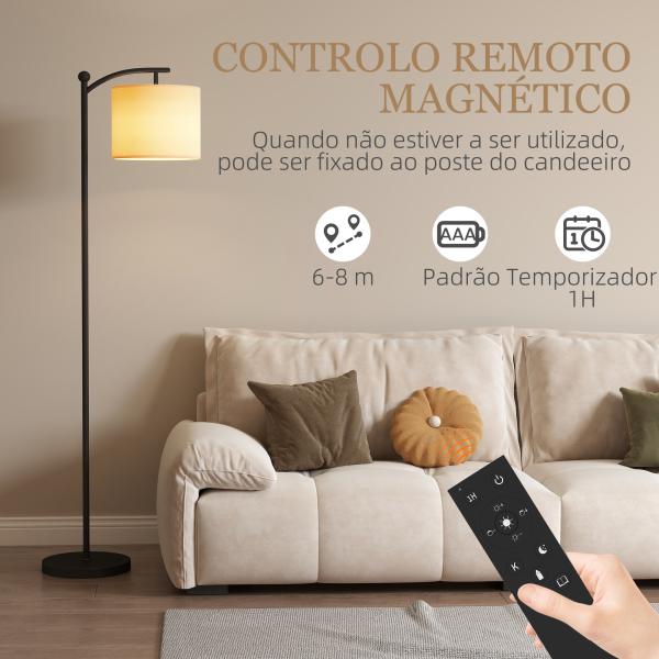 Candeeiro de Pé LED 11 Níveis, Controlo Remoto, Temporizador 60 min, 54,3x30,6x159,6 cm Preto e Creme