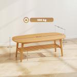 Mesa de Centro de 2 Níveis Moderna com Prateleira Aberta Inferior e Pernas de Madeira de Borracha 120x60x42 cm Madeira