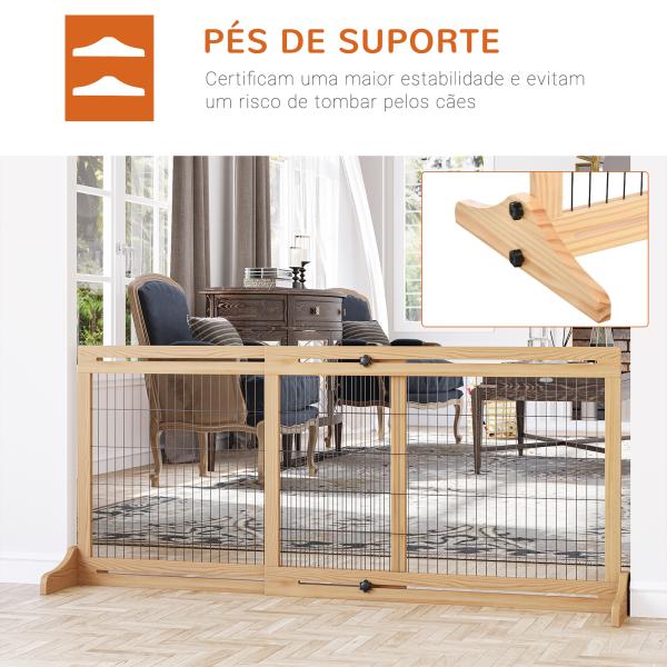 Barreira de Segurança para Cães de Madeira Extensível com Pés de Suporte Barreira de Proteção para Animais de Estimação para Portas Escada Corredor 104 - 183x36x69cm Natural