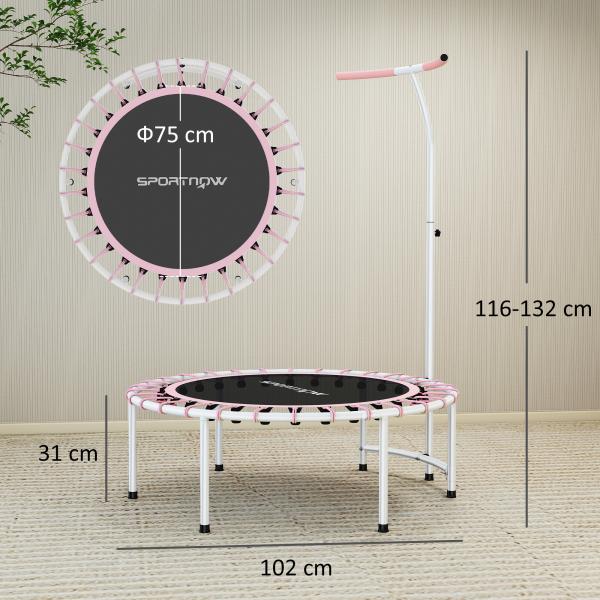 Trampolim de Fitness Adultos Ø102 cm com Pega Ajustável de 5 Níveis Estrutura em Aço para Treino de Pernas Corpo Rosa