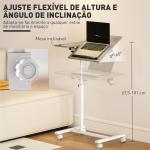 Mesa Auxiliar com Rodas Altura Ajustável Superfície Inclinável e Estrutura de Metal 57x40x67,5 - 101 cm Carvalho e Branco
