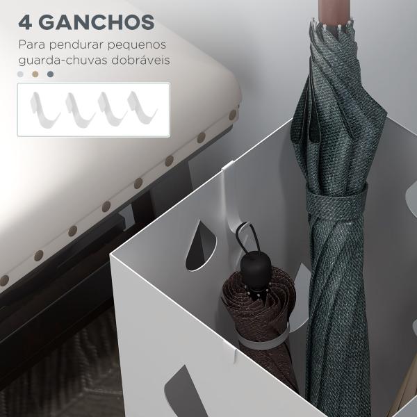 Suporte para Guarda - Chuvas com 4 Ganchos e Bandeja de Gotejamento Amovível Porta Guarda - Chuvas 15,5x15,5x41 cm Branco