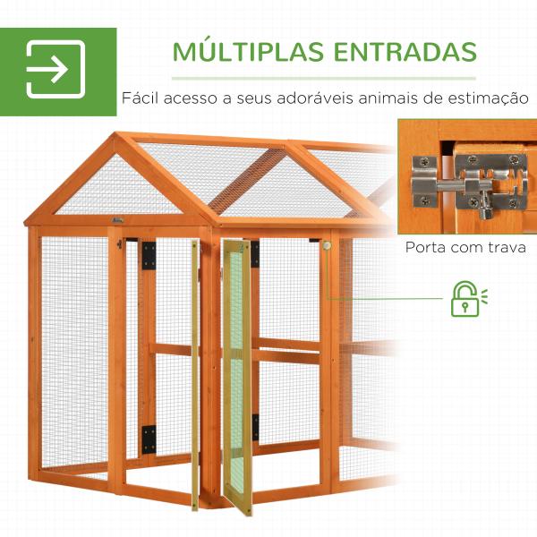Galinheiro para Exterior 140x88,5x106 cm para 1 - 3 Galinhas com Estrutura de Madeira e 2 Portas com Fechadura Madeira