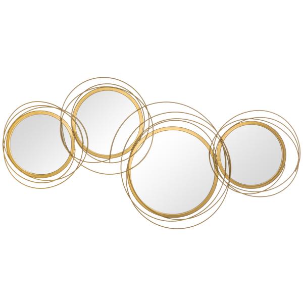 Decoração de Parede 3D de Espelhos Redondos 107x56cm Arte de Parede Decoração de Parede Metálica Dourado