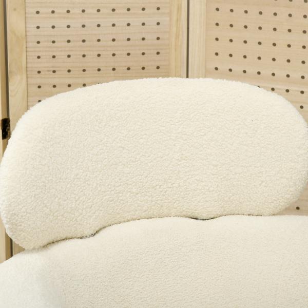 Poltrona Sala de Estar Individual em Borrego com Apoio para a Cabeça e Pés de Metal 71x65x90 cm Creme