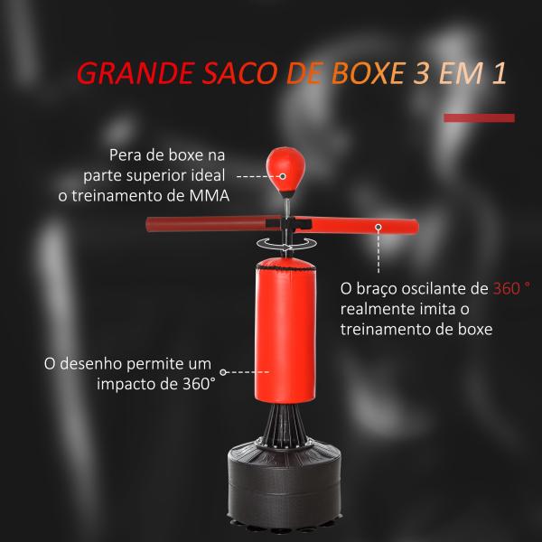 Punching Ball de Boxe com Altura Ajustável com Barra Giratória 360° e Base Preenchida 88x48x155 - 205 cm Preto e Vermelho